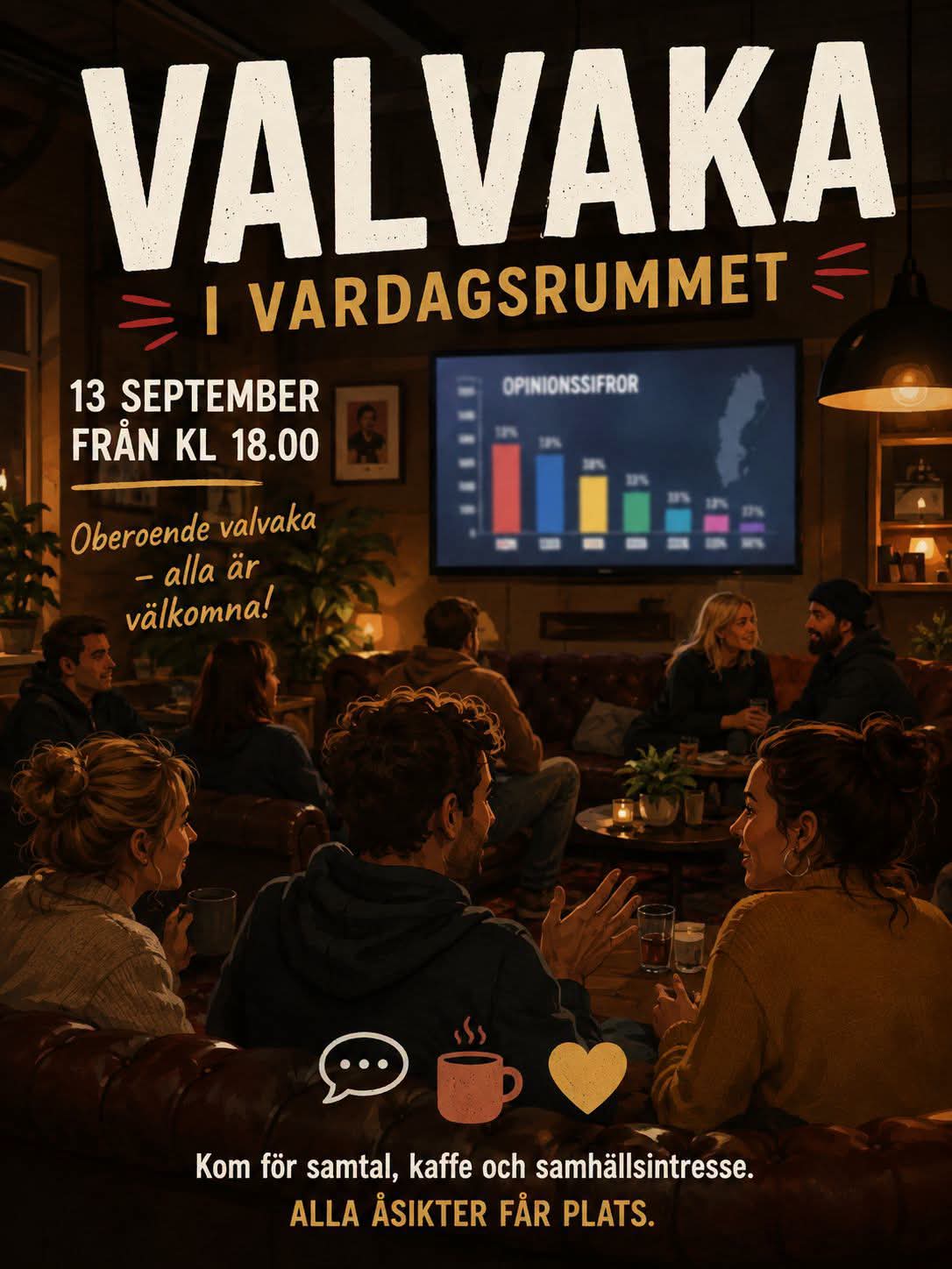 Oberoende Valvaka i Vardagsrummet
